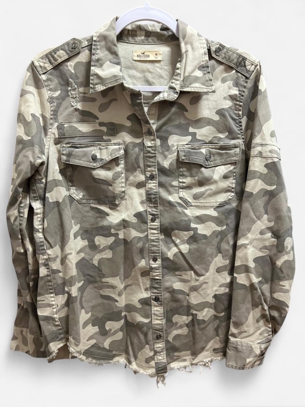 Hollister Camo Button Front Utility Shirt Jacket Women’s Medium